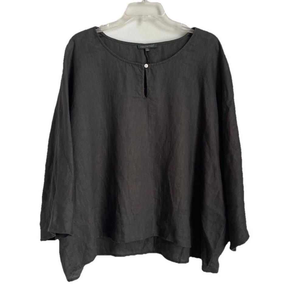 For Cynthia Green 100% Linen Dolman Sleeve Top Lagenlook Oversized